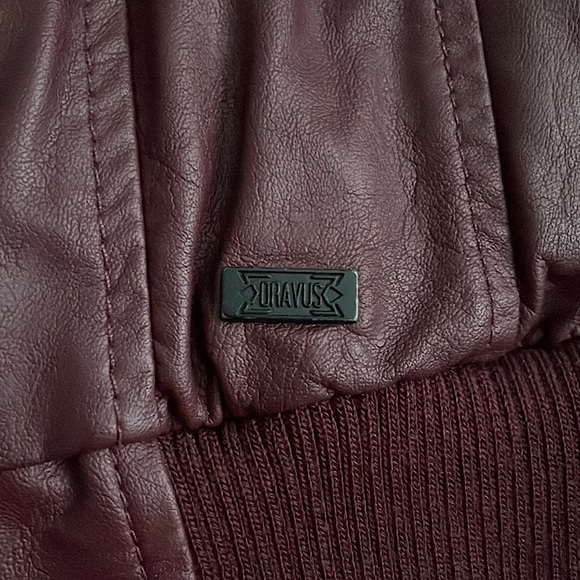 Dravus Faux Leather Vest + Hoodie Layered Jacket - Burgundy & Dark Grey - Picture 5 of 9